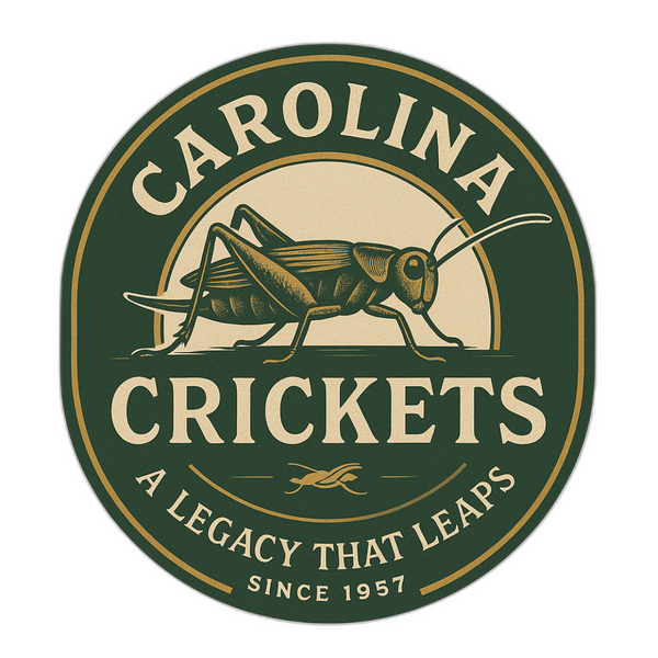 Logo of Carolina Crickets with a cricket illustration on a green background